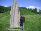 Kimberly in front of the runestone